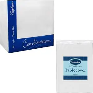 Disposable White Paper Table Covers & 100 Napkins Set for Parties & Catering